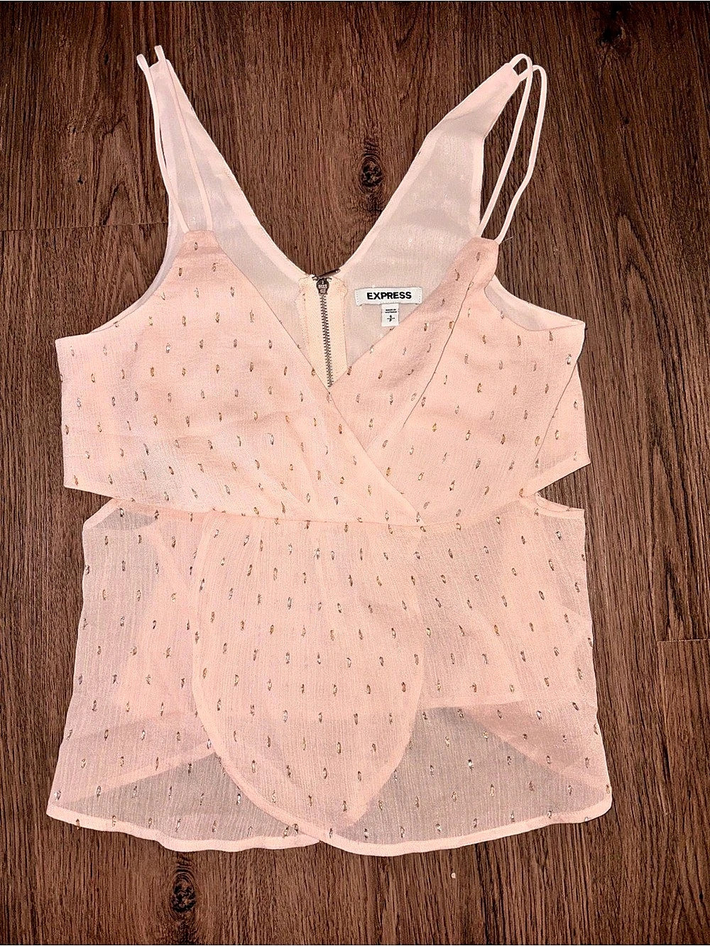 Express Blush Pink Metallic Cutout Peplum Tank Top Size Small
